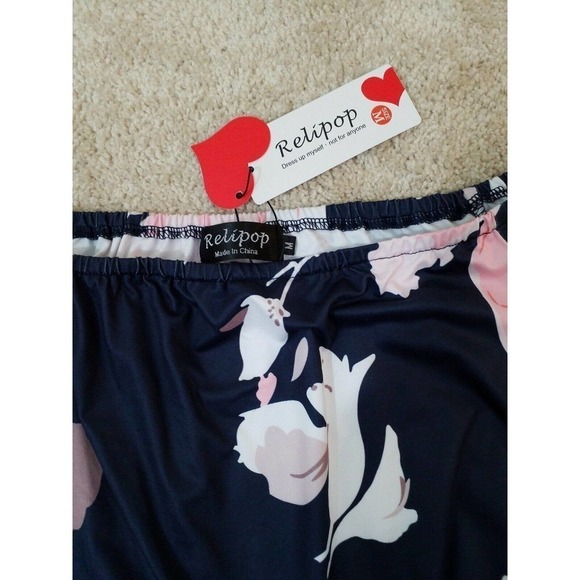 Relipop~Woman Size M~Floral Print Flared Half Sleeve Elastic Tie Waist Jumpsuit. - Picture 2 of 6